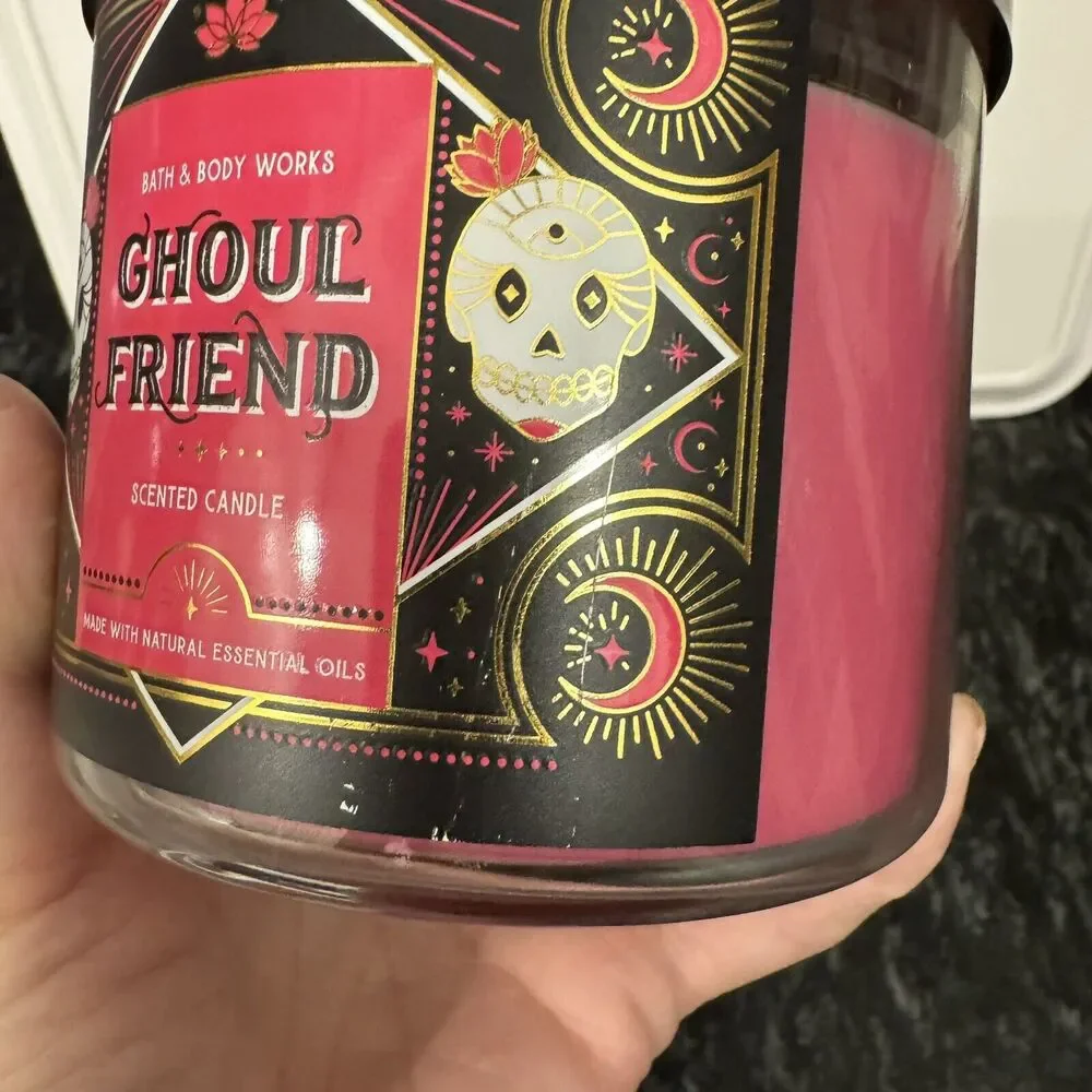 NEW Bath & Body Works Halloween Gouhl Friend 3 Wick Candle Skull Spider Web